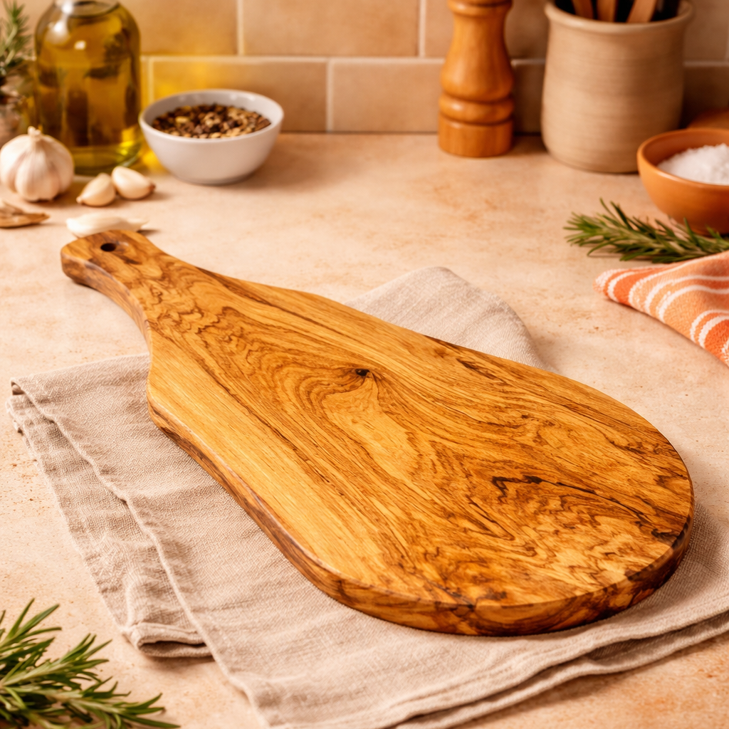 OLIVE WOOD CHOPPING BOARD WITH HANDLE