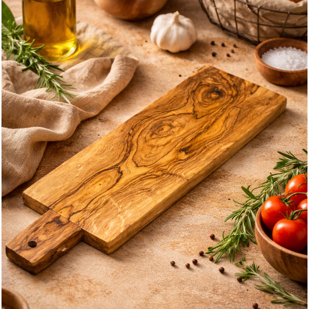 OLIVE WOOD CHOPPING BOARD WITH HANDLE 40x12CM