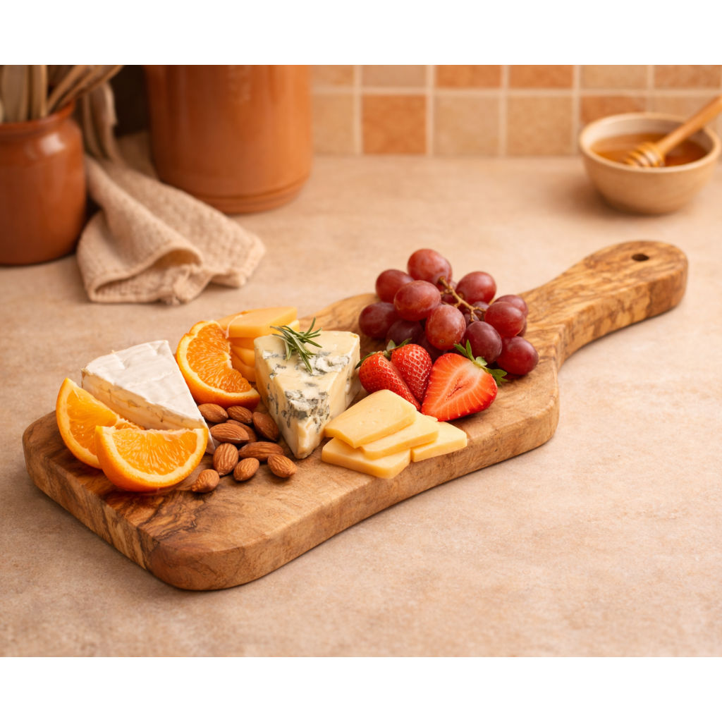 OLIVE WOOD CHOPPING BOARD WITH HANDLE 33x14CM