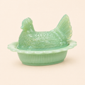 Jadeite Hen on Nest Trinket Box