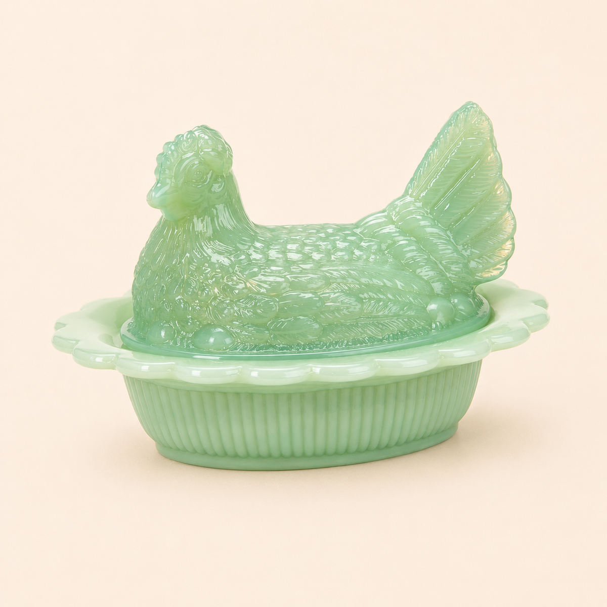 Jadeite Hen on Nest Trinket Box