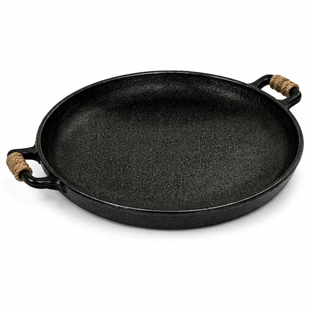 Rustic Flat Ceramic Platter With Rope Handle Black