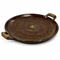 Rustic Flat Cermaic Platter With Rope Handle Brown (25cm)