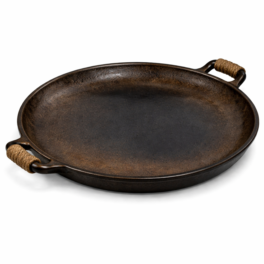 Rustic Flat Ceramic Platter With Rope Handle Bronze