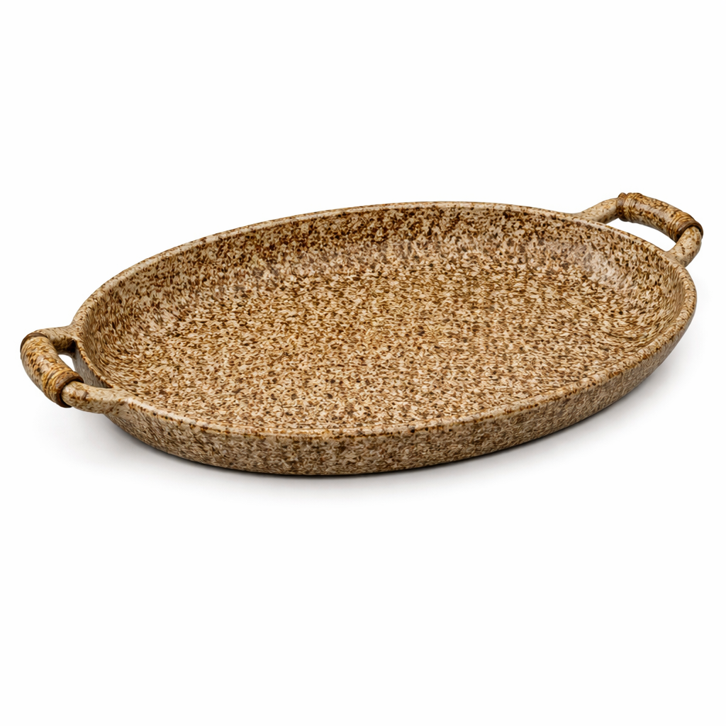 Double Ear Oval Plate Beige 27.5X