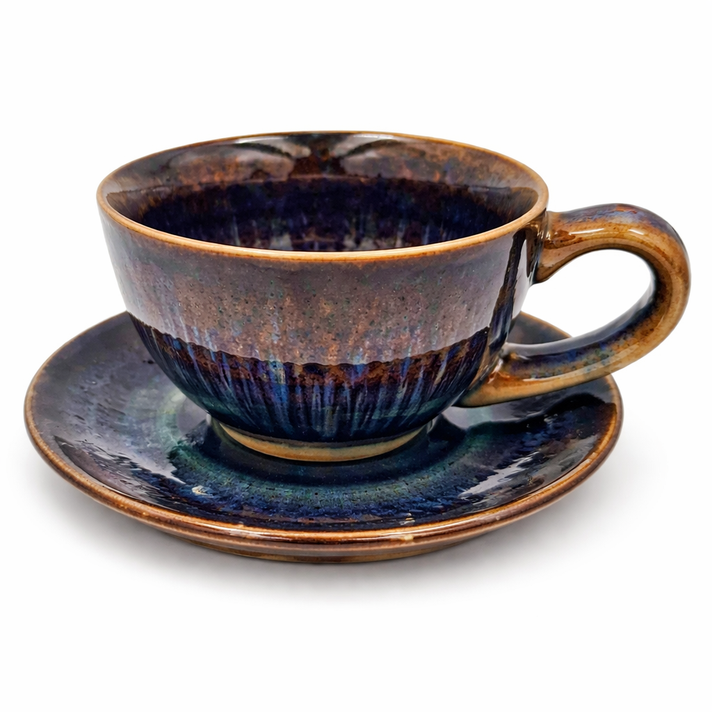 Ceramic Cup With Saucer Dark Blue