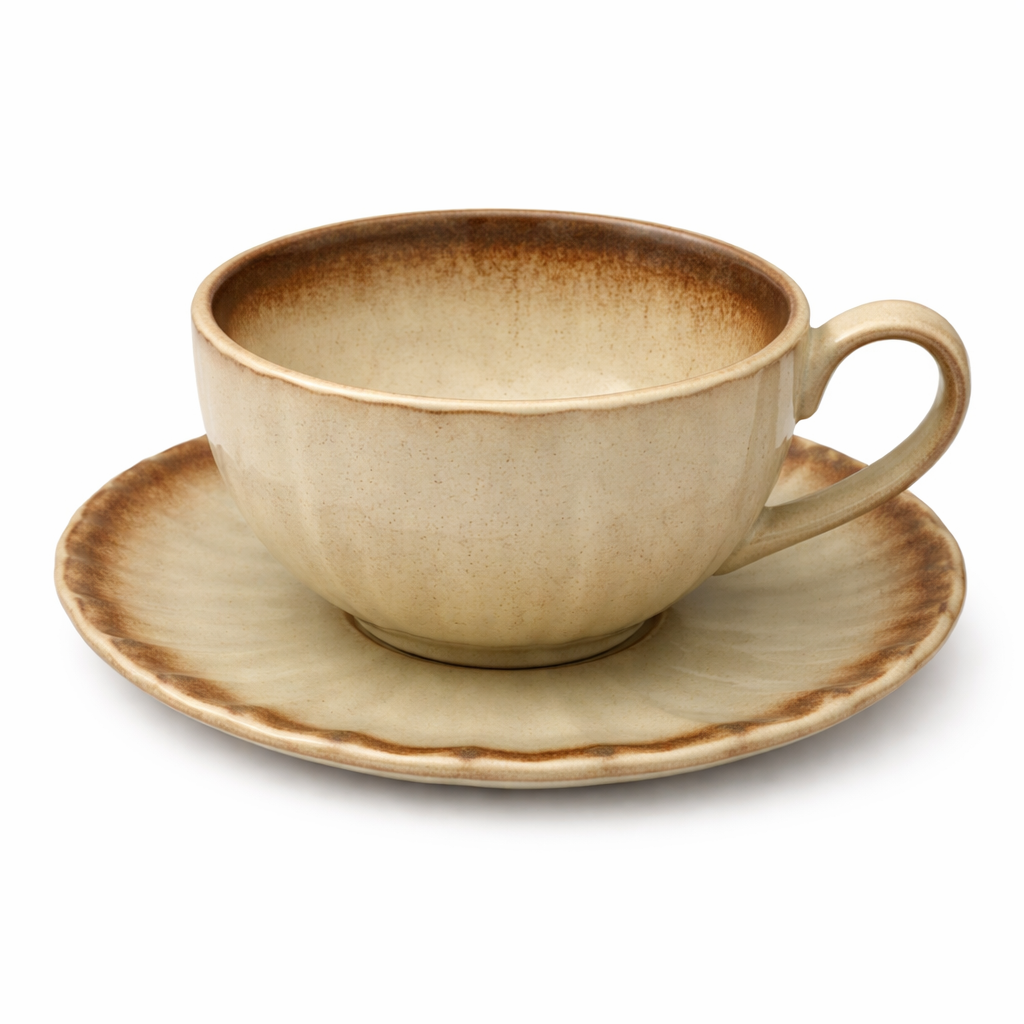 Coffee Cup And Saucer White Brown Pumpkin 220Ml