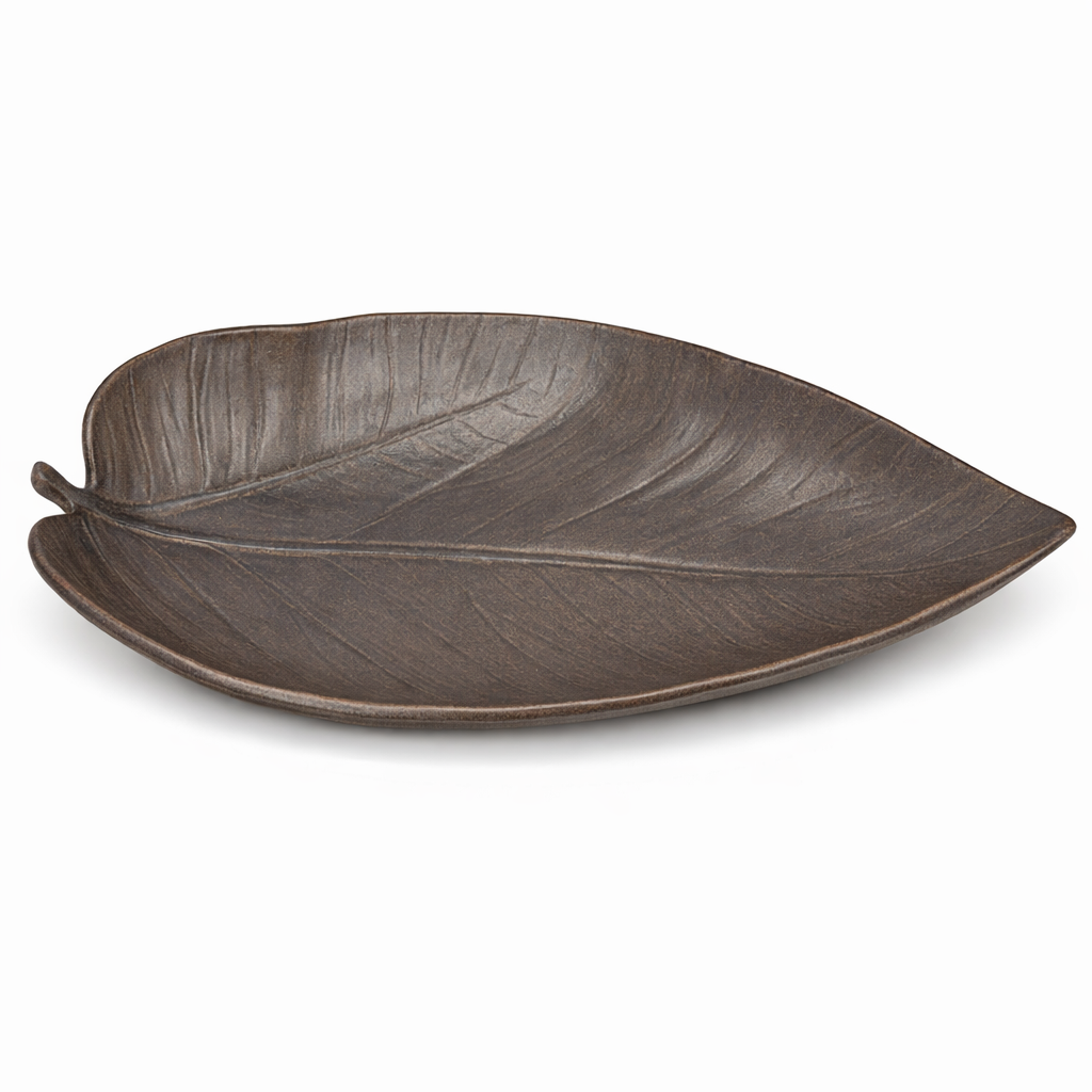 Leaf-Shaped Ceramic Platter Brown 26X