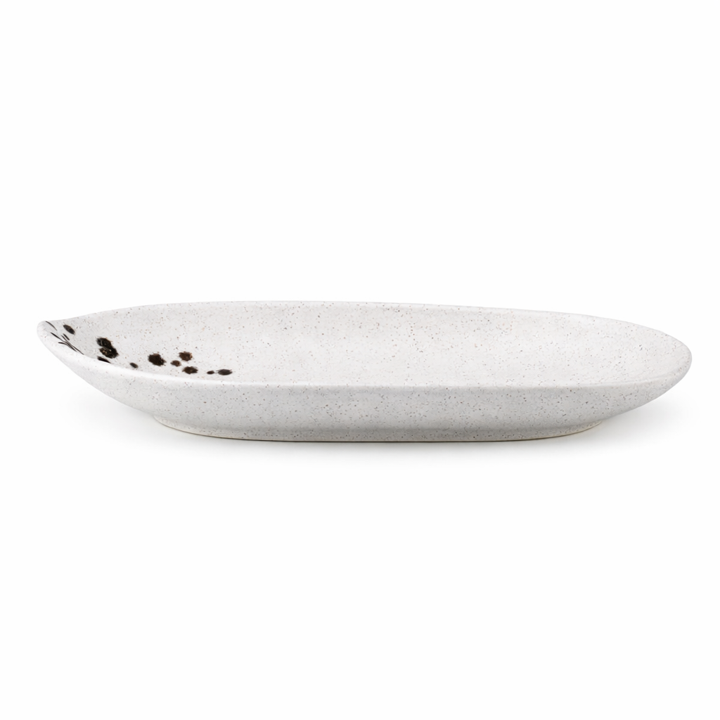 Oval Plate White Matt Splash Ink