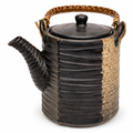 Elegant Ribbed Ceramic Teapot With Bamboo Handle 15.5Cm