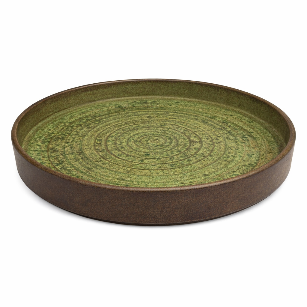Round Dish Plate Green Ocean