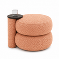 Modern Boucle Pouf with Integrated Side Table