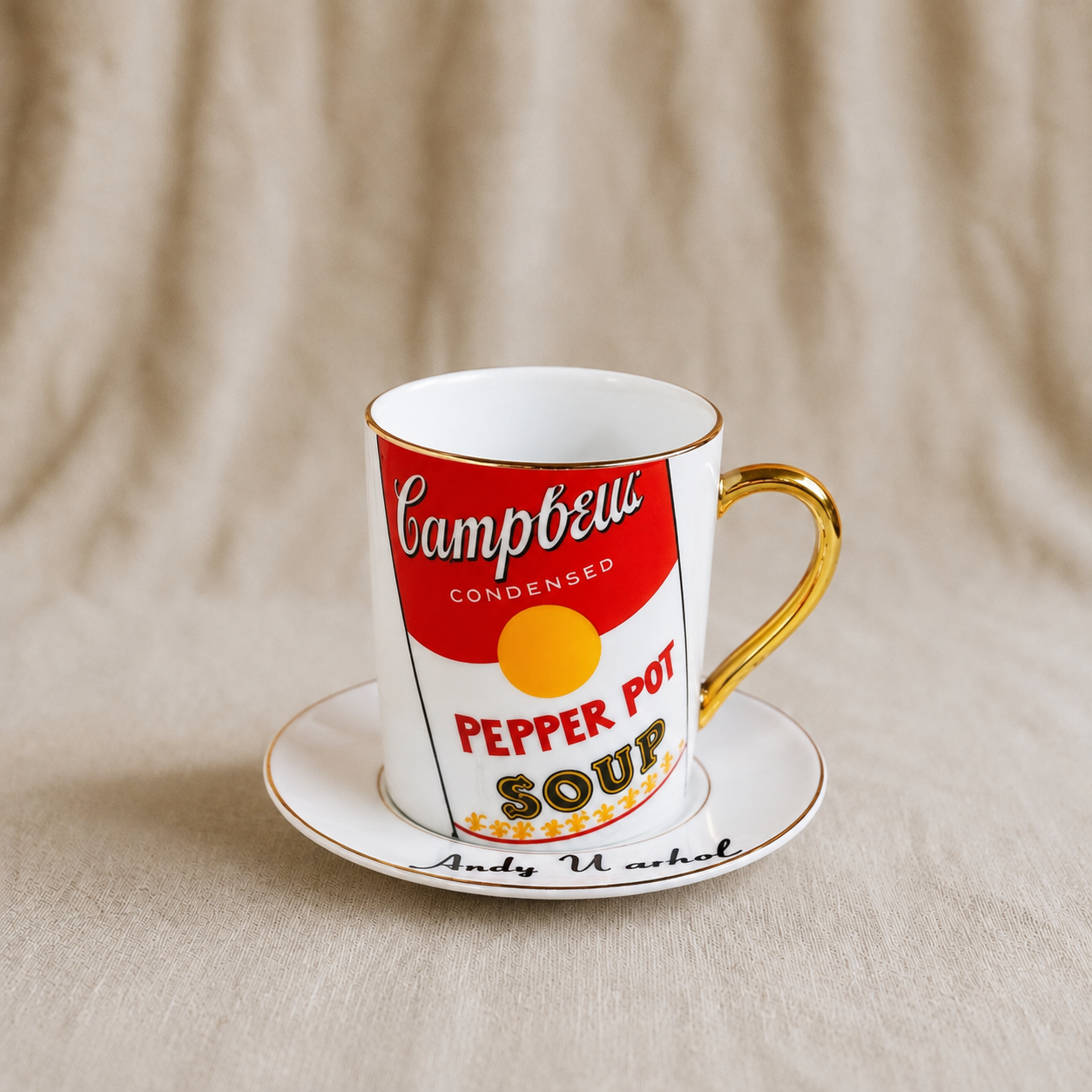 Andy Warhol AD sticker Espresso Cup & Saucer - 18K Gold