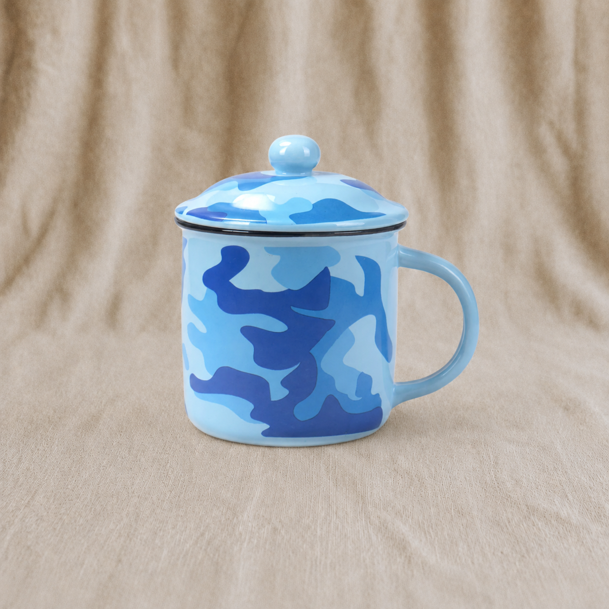 Azure Camo Ceramic Tea Mug with Lid