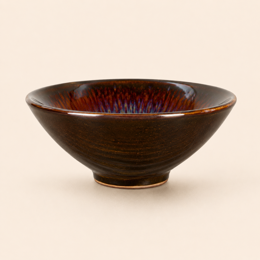 Brown ceramic bowl on a beige background