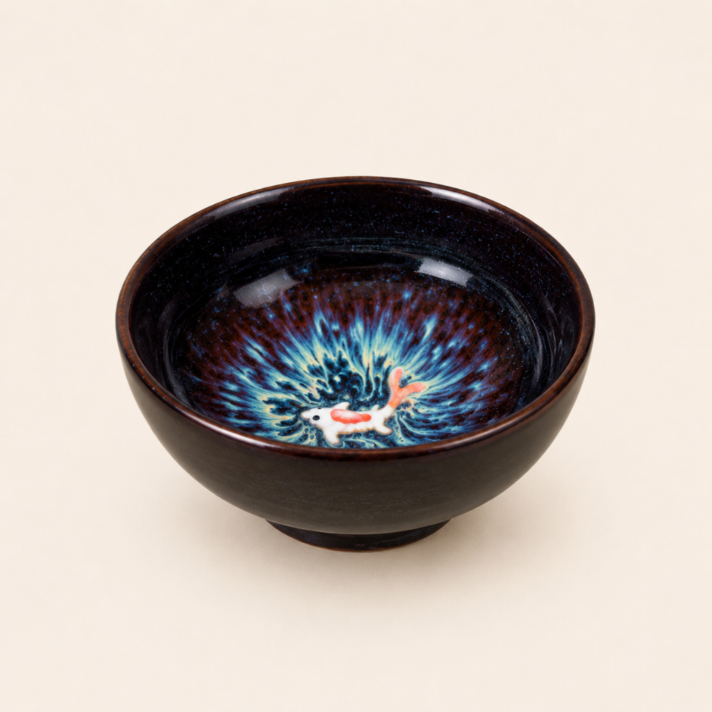 Ceramic bowl with artistic design on a beige background