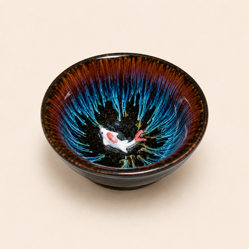 Ceramic bowl with artistic interior design on a beige background