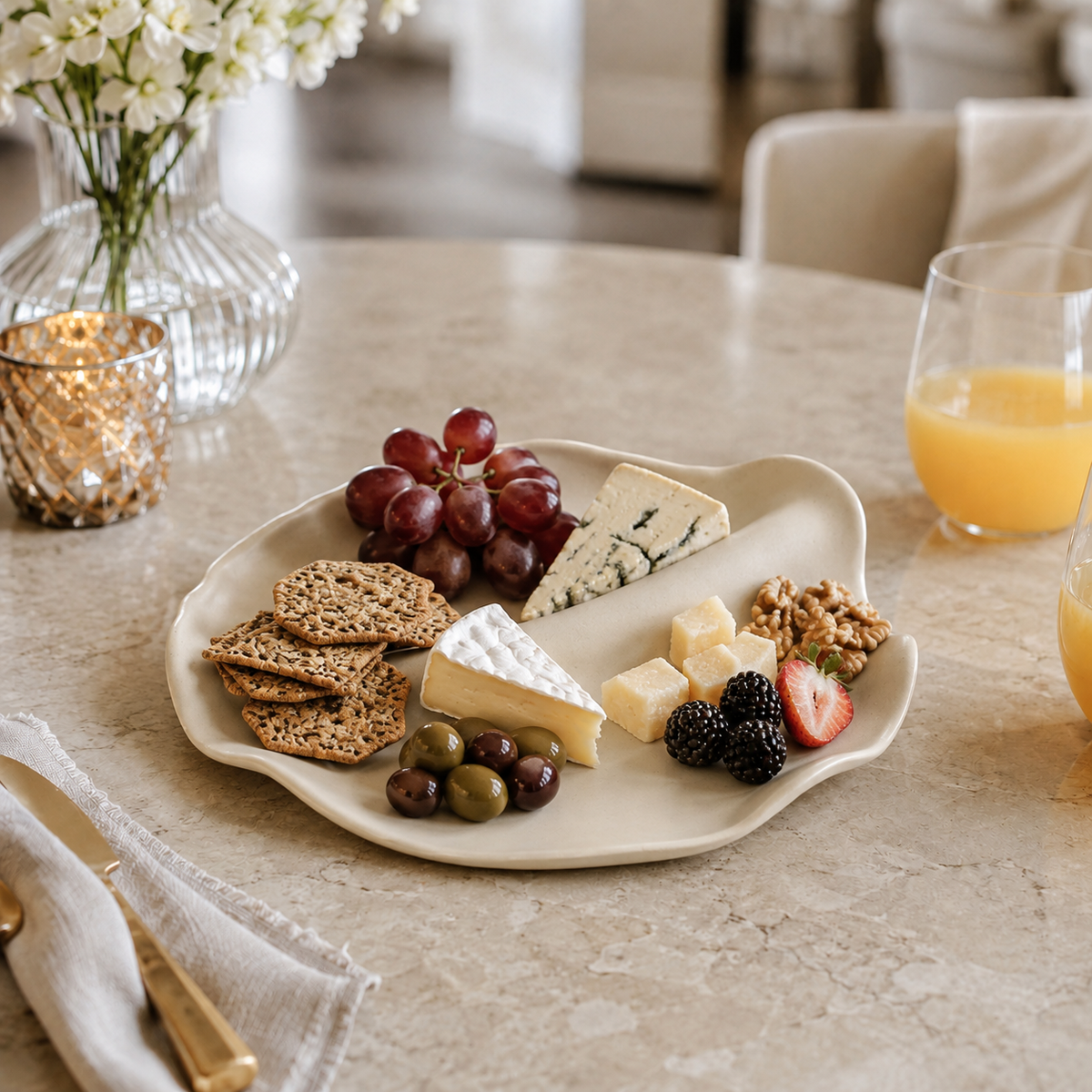 Sculpted Wave Ceramic Serving Platter