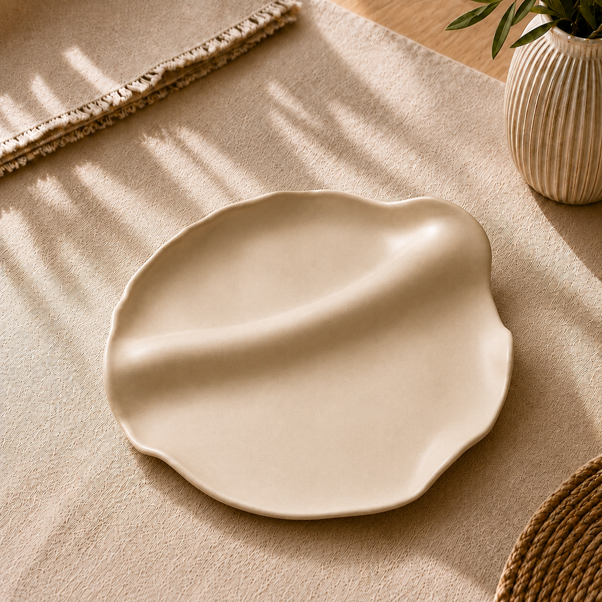 Sculpted Wave Ceramic Serving Platter