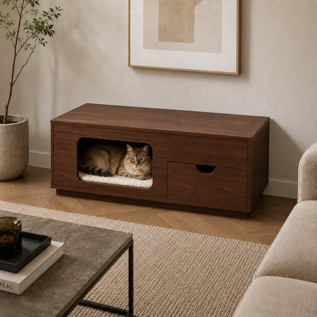 Nest & Stow Pet Console - Walnut