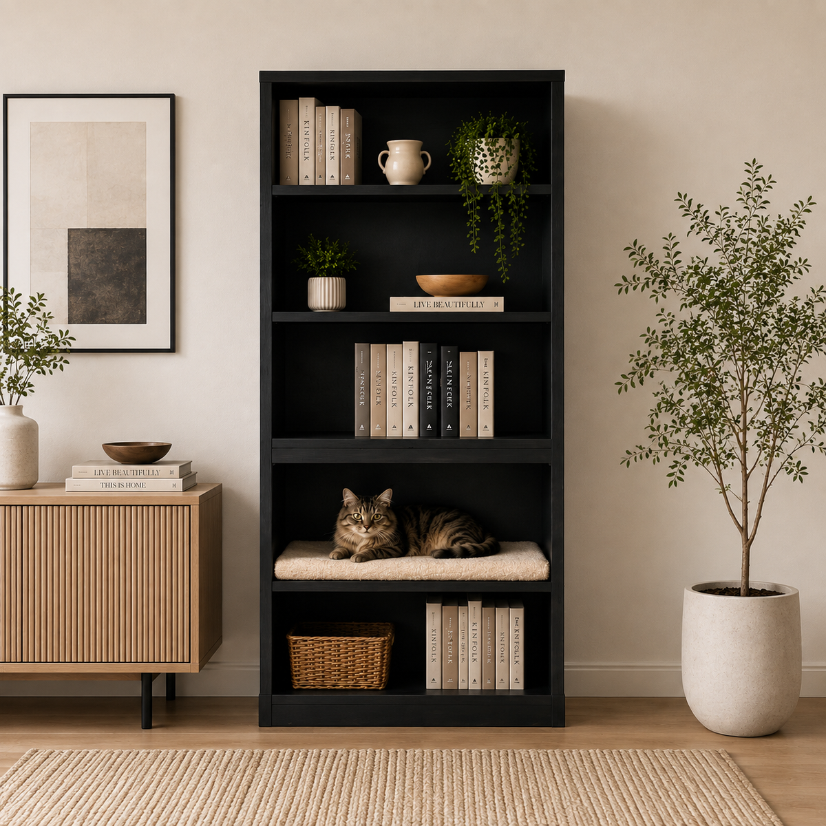 Midnight Pet Lounge Bookcase with Open Shelves