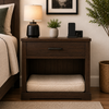 Wooden Bedside Table with Integrated Pet Bed - Walnut & Cream