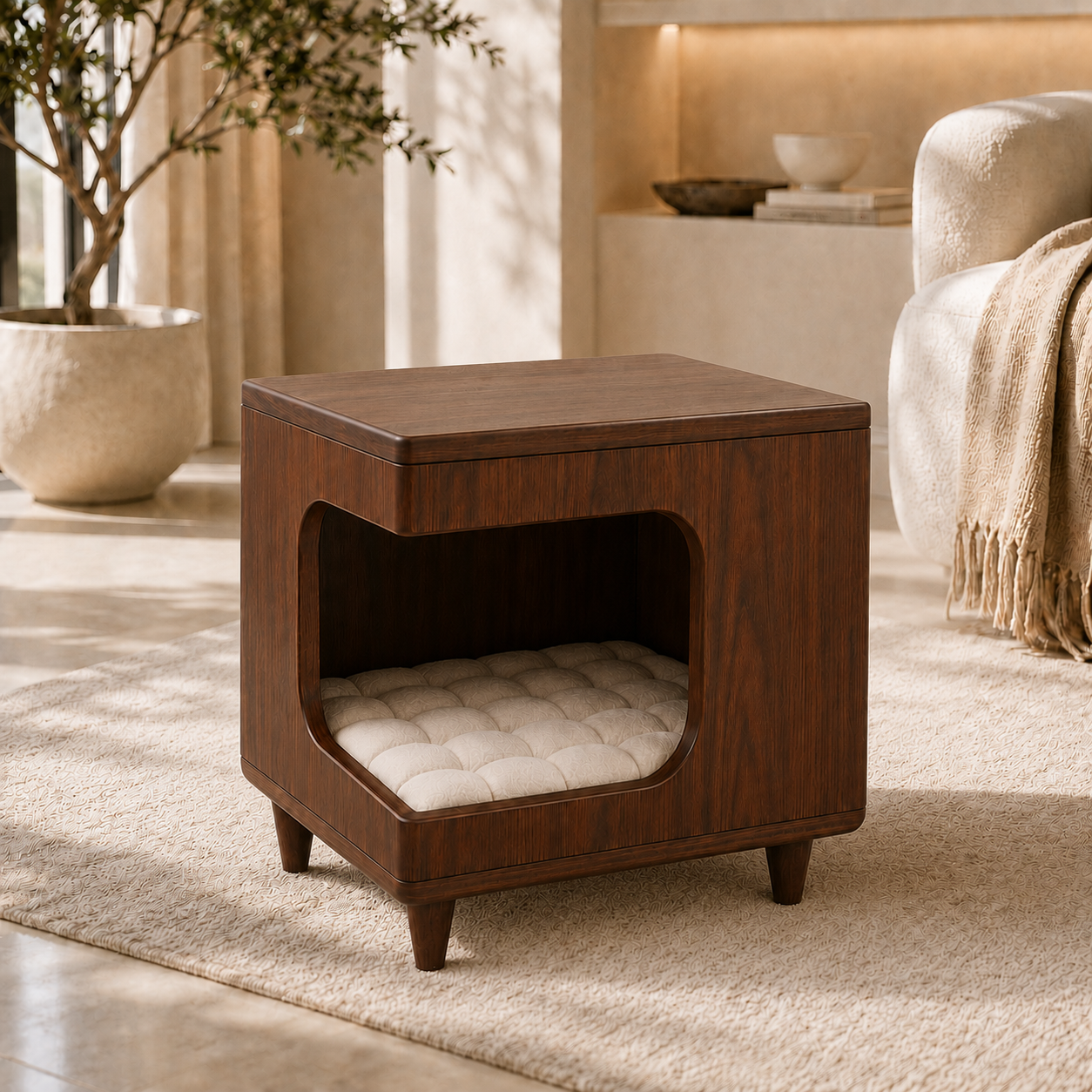 Modern Wooden Pet House Side Table with Cushion