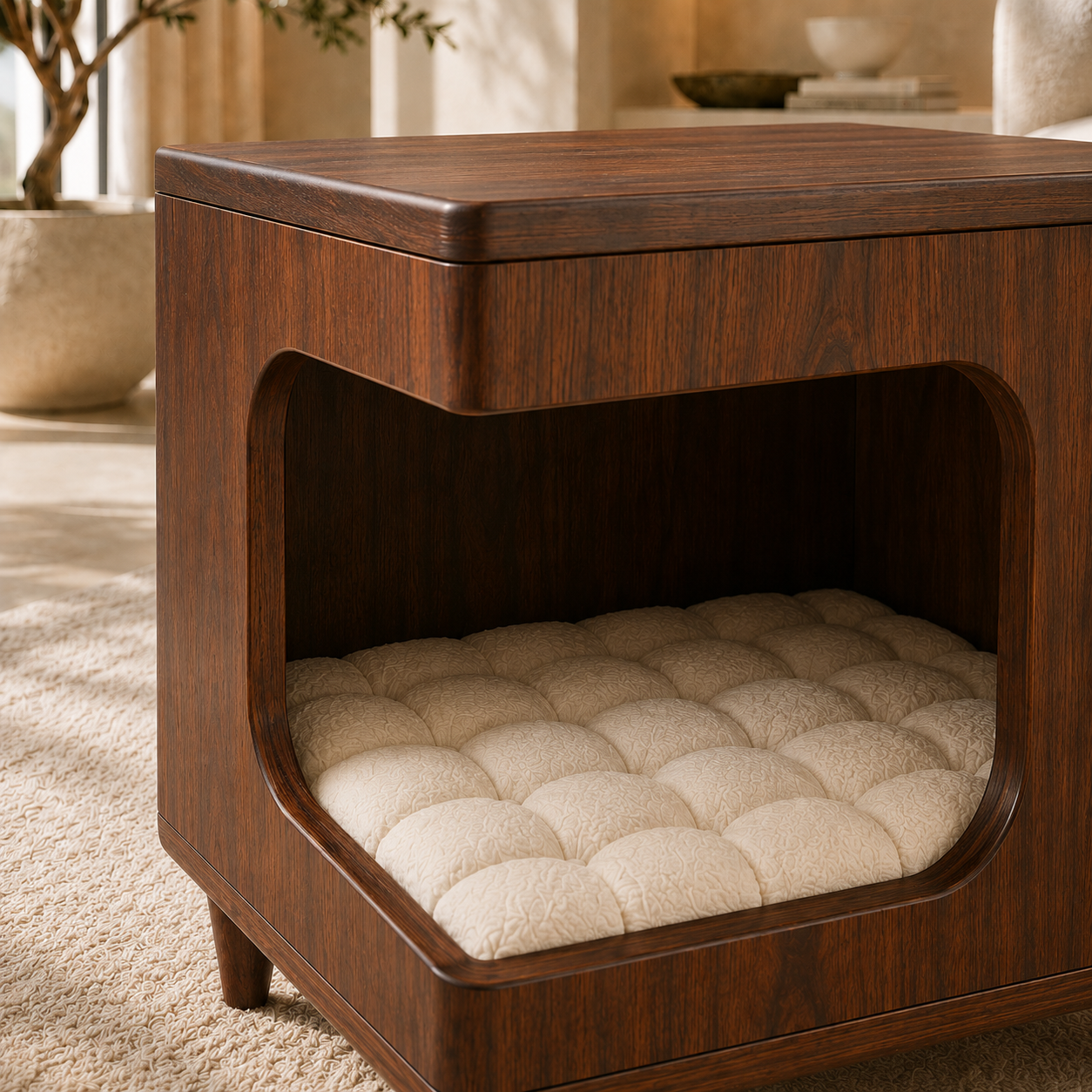 Modern Wooden Pet House Side Table with Cushion