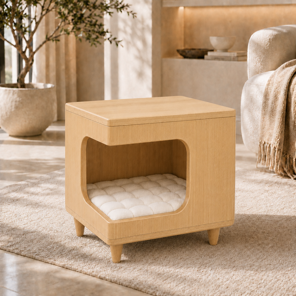 Modern Wooden Pet House Side Table with Cushion
