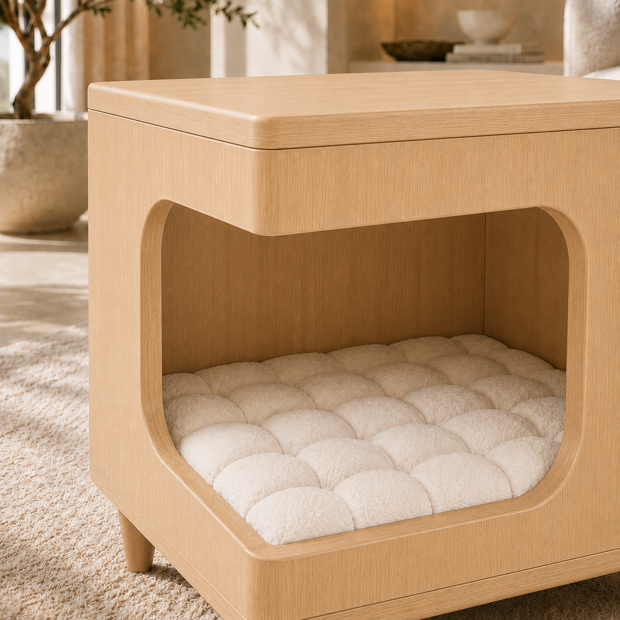 Modern Wooden Pet House Side Table with Cushion