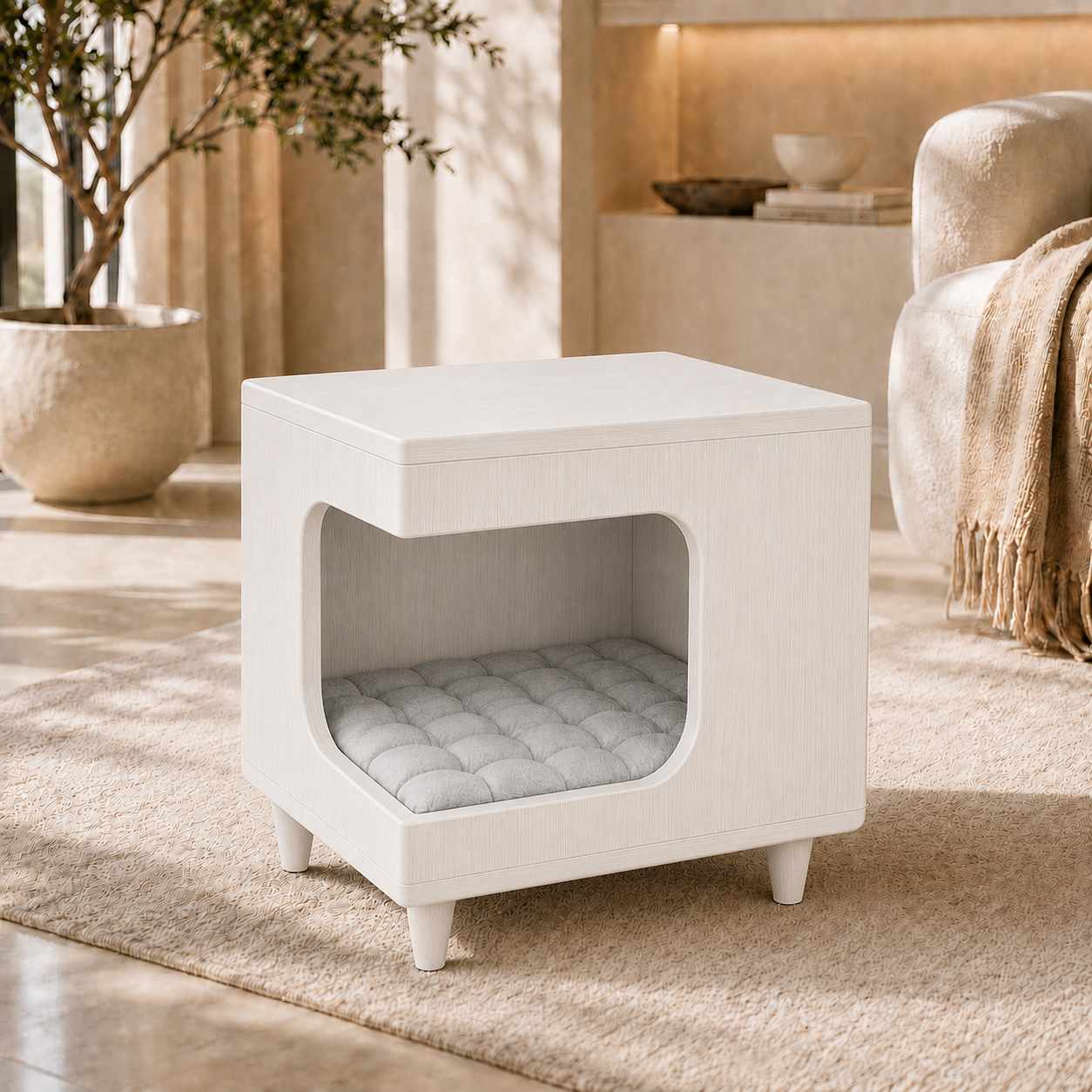 Modern Wooden Pet House Side Table with Cushion