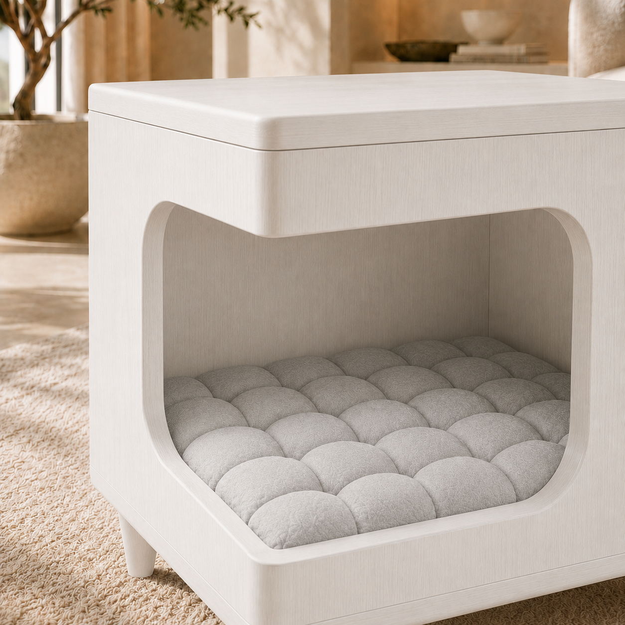 Modern Wooden Pet House Side Table with Cushion