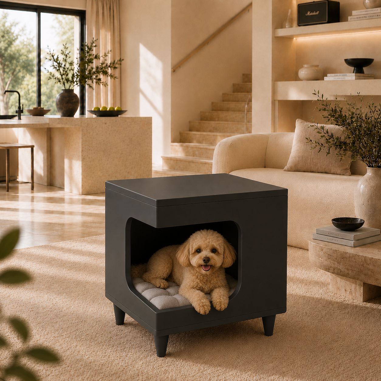 Modern Wooden Pet House Side Table with Cushion