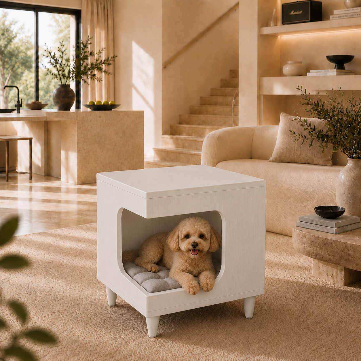 Modern Wooden Pet House Side Table with Cushion