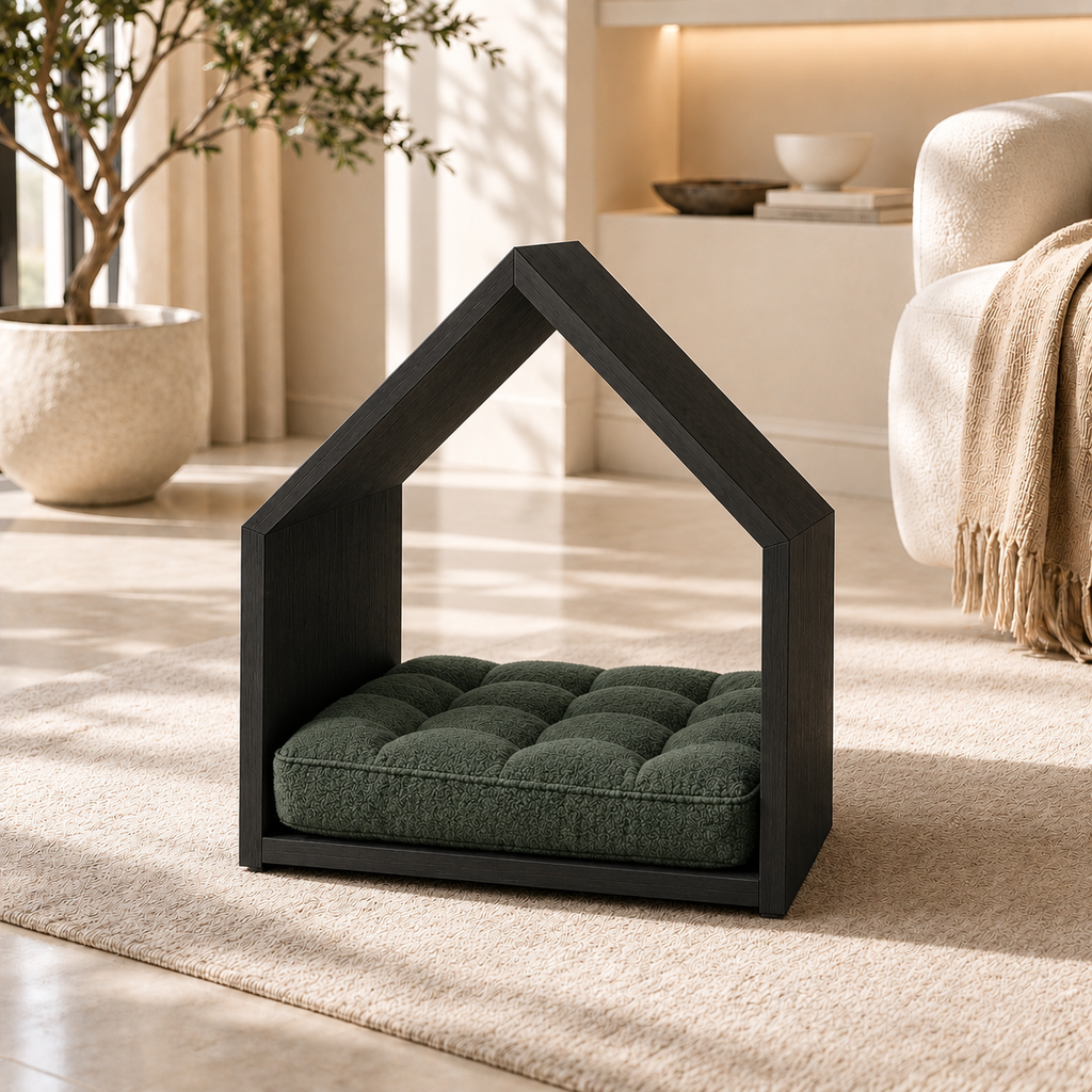 Open House Wooden Dog Bed - Black & Forest Green