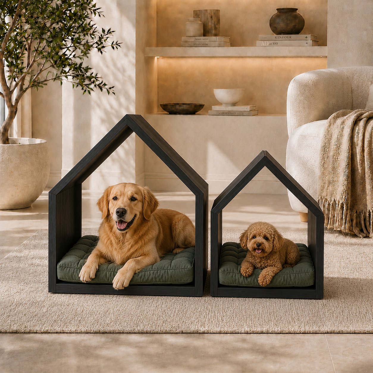 Open House Wooden Dog Bed - Black & Forest Green
