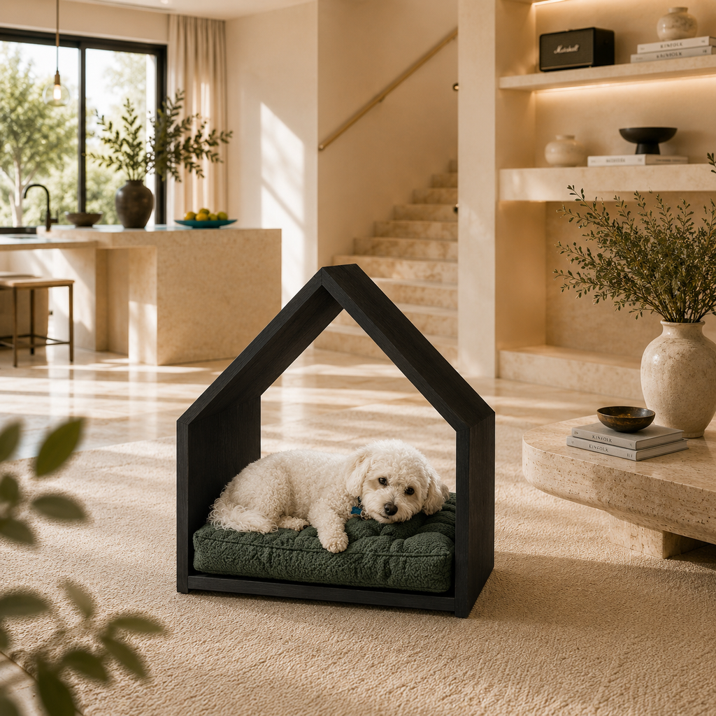 Open House Wooden Dog Bed - Black & Forest Green