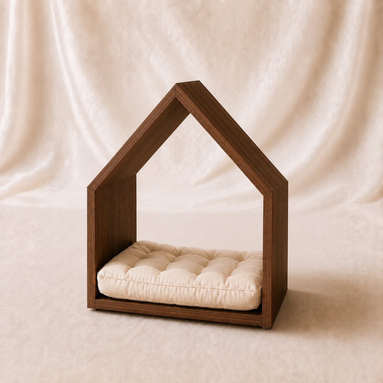 Open House Wooden Dog Bed - Walnut & Cream