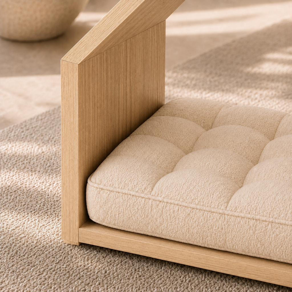 Open House Wooden Dog Bed - Natural Oak & Sand Beige