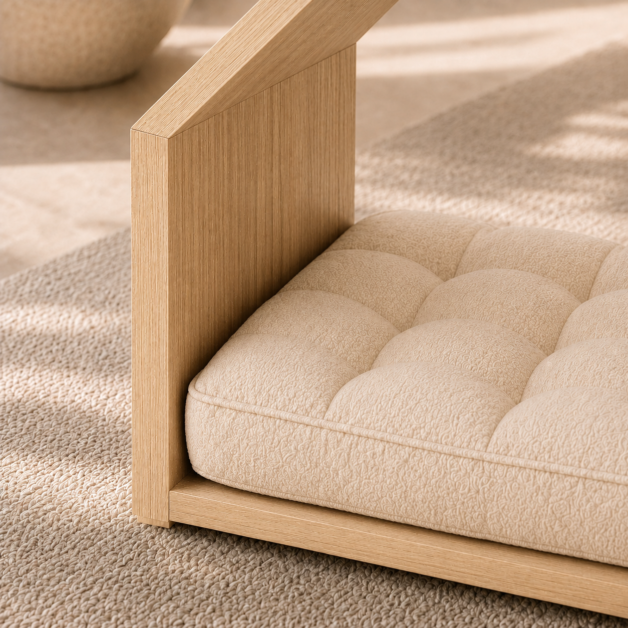 Open House Wooden Dog Bed - Natural Oak & Sand Beige
