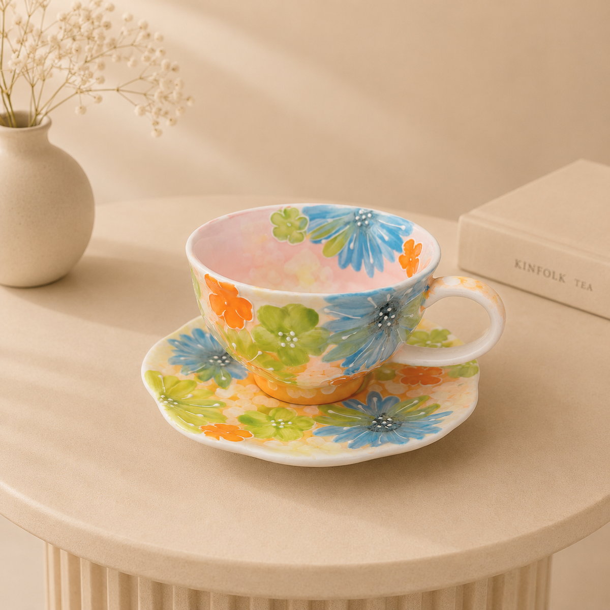 Handmade Orange & Blue Petal Coffee Cup