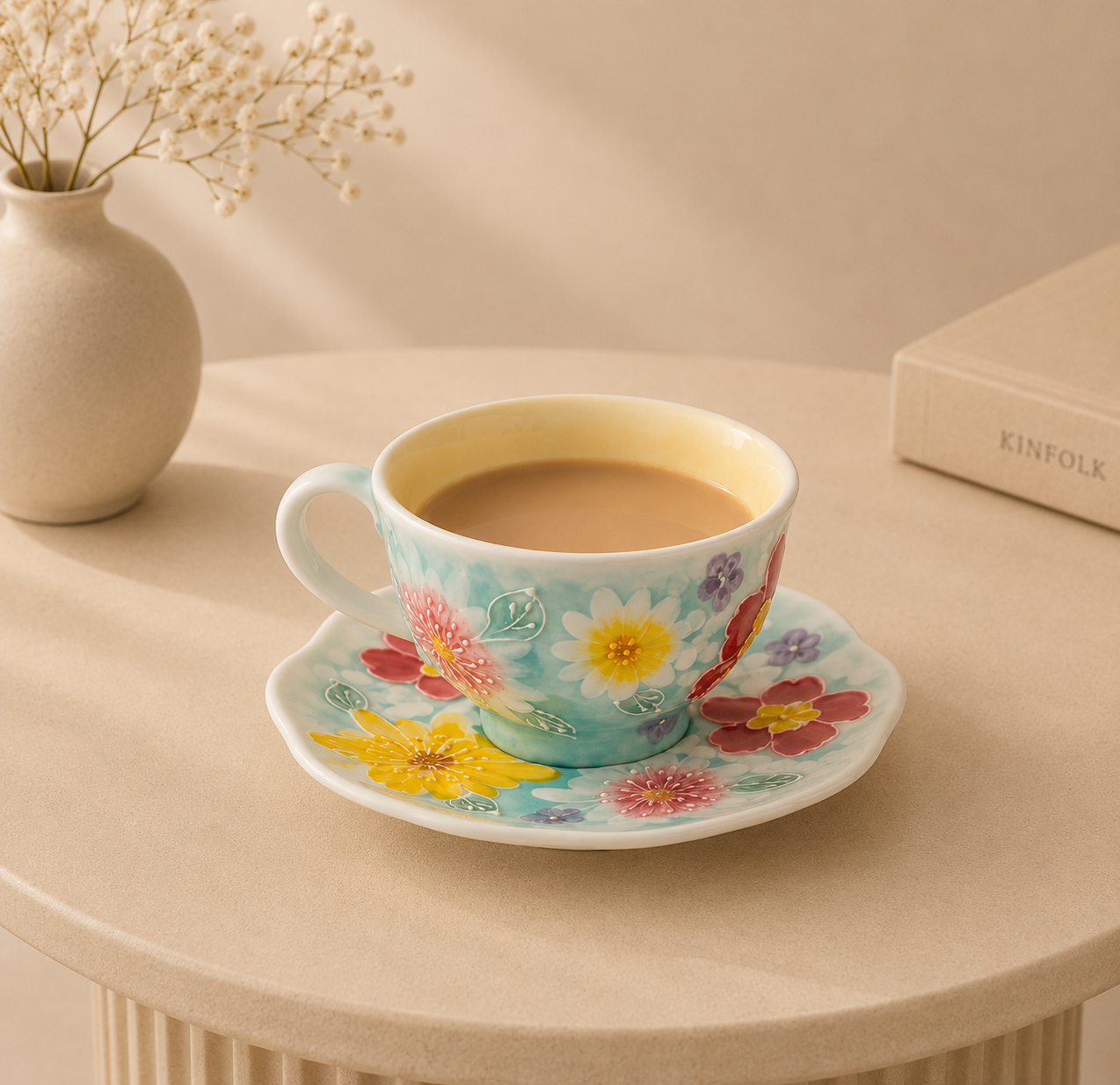 Handmade Red & Blue Petal Coffee Cup (240ml)