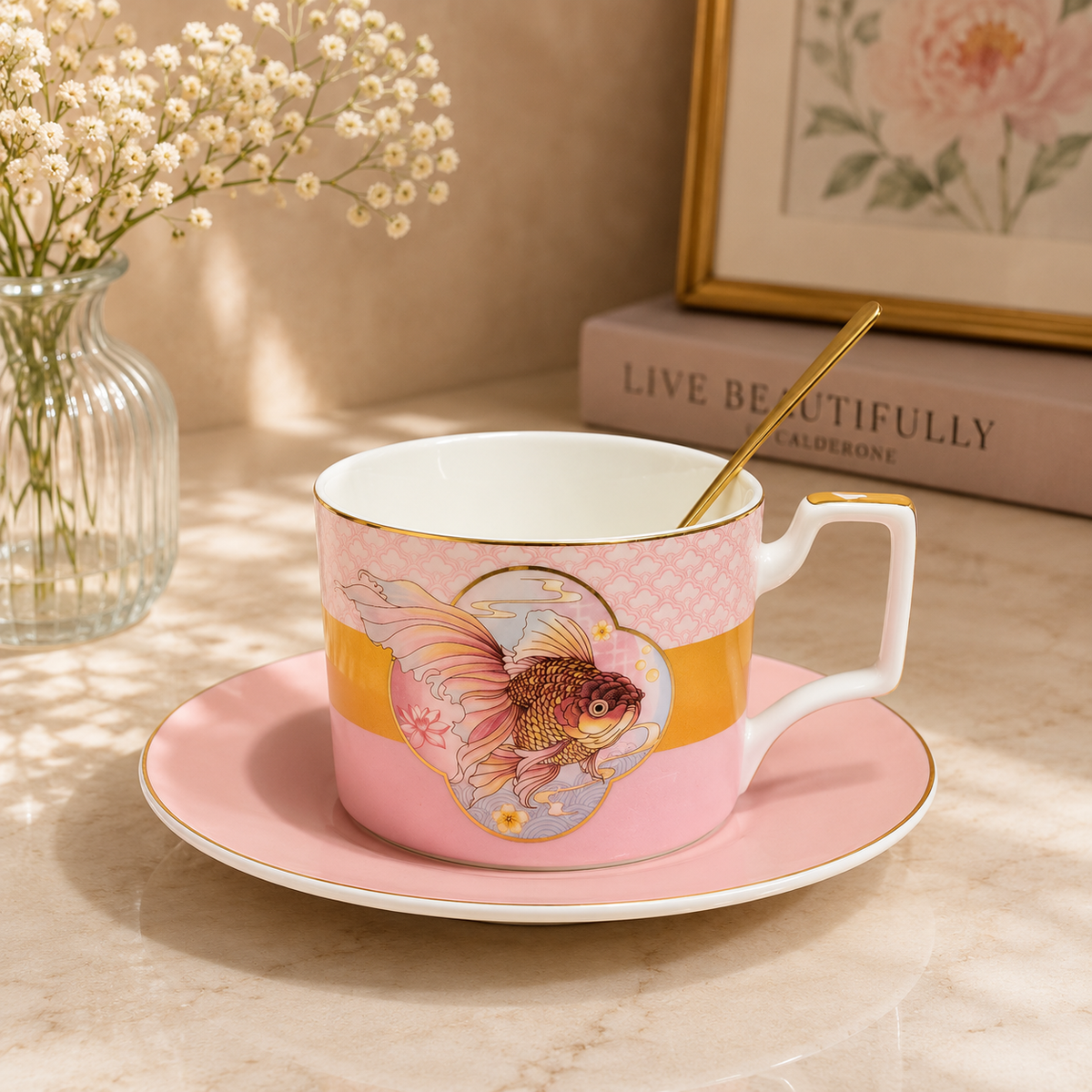Pink Goldfish Gathering Coffee Cup