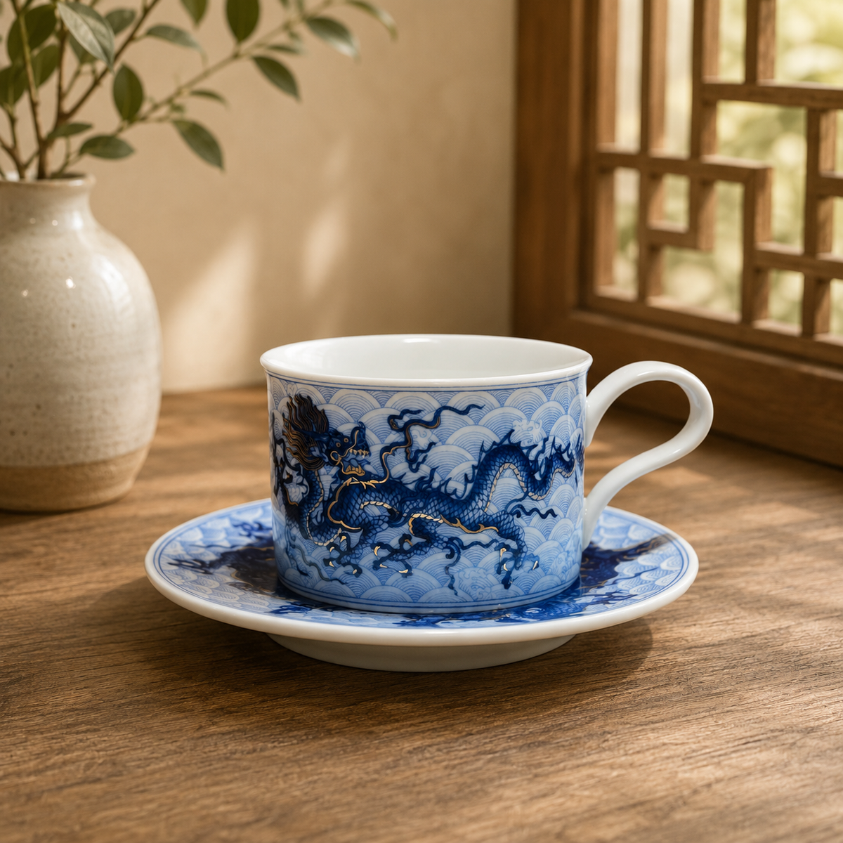 Gold & Silver Inlaid Dragon Coffee Cup