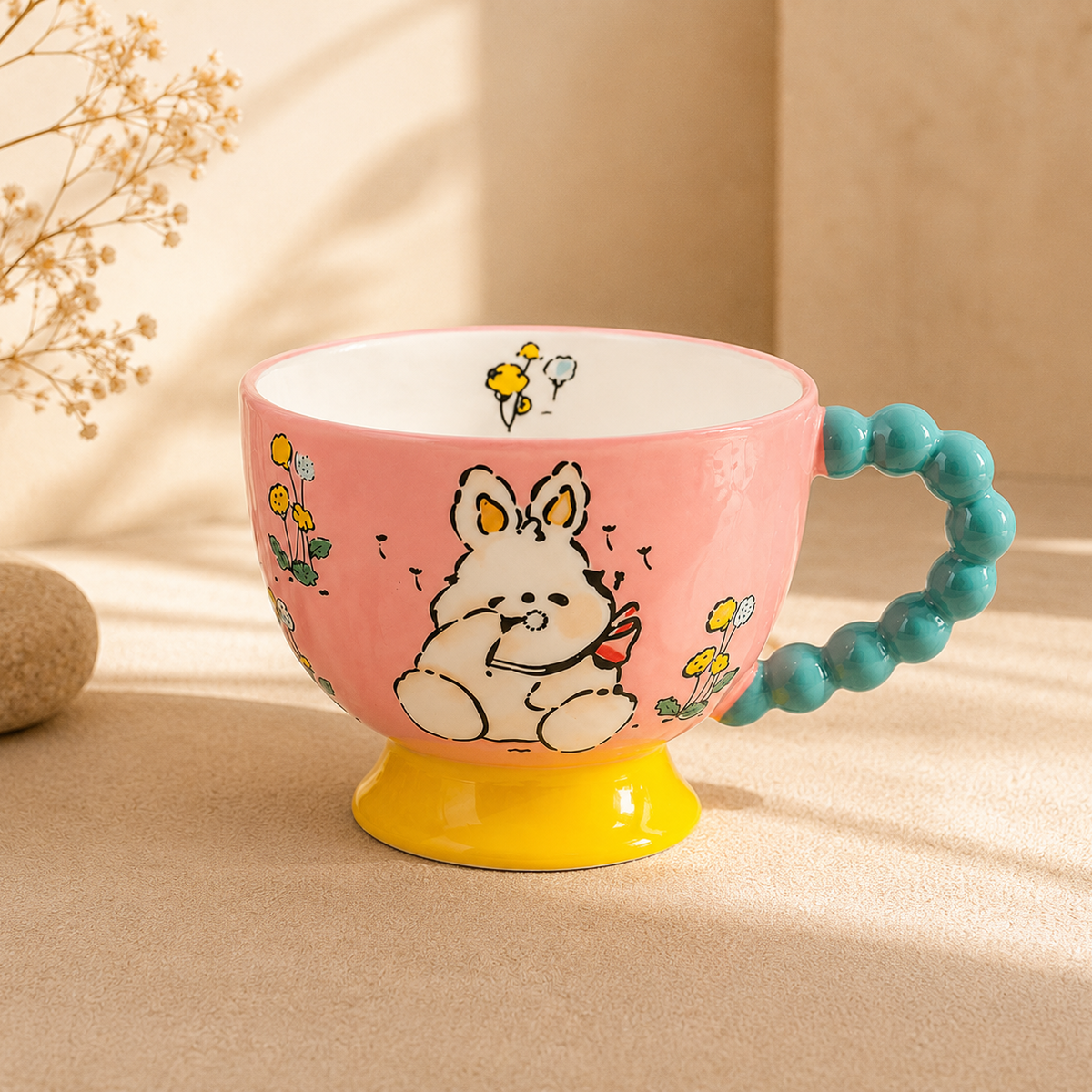 Handmade Pink Rabbit Breakfast Cup