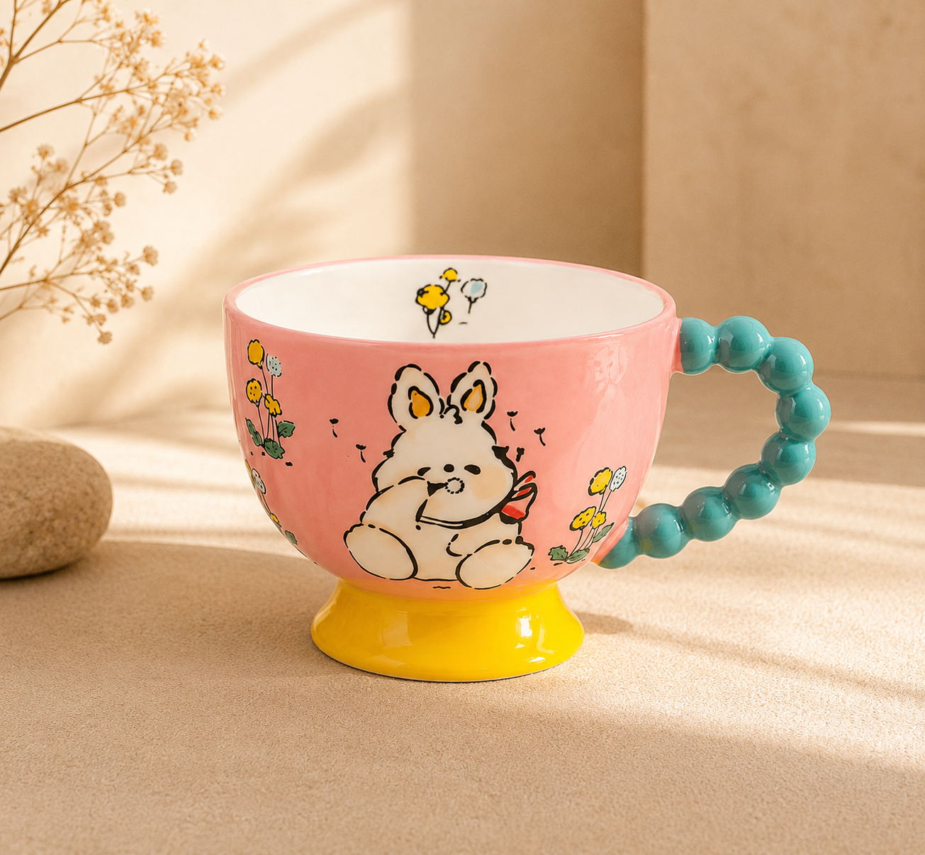 Handmade Pink Rabbit Breakfast Cup (420ml)