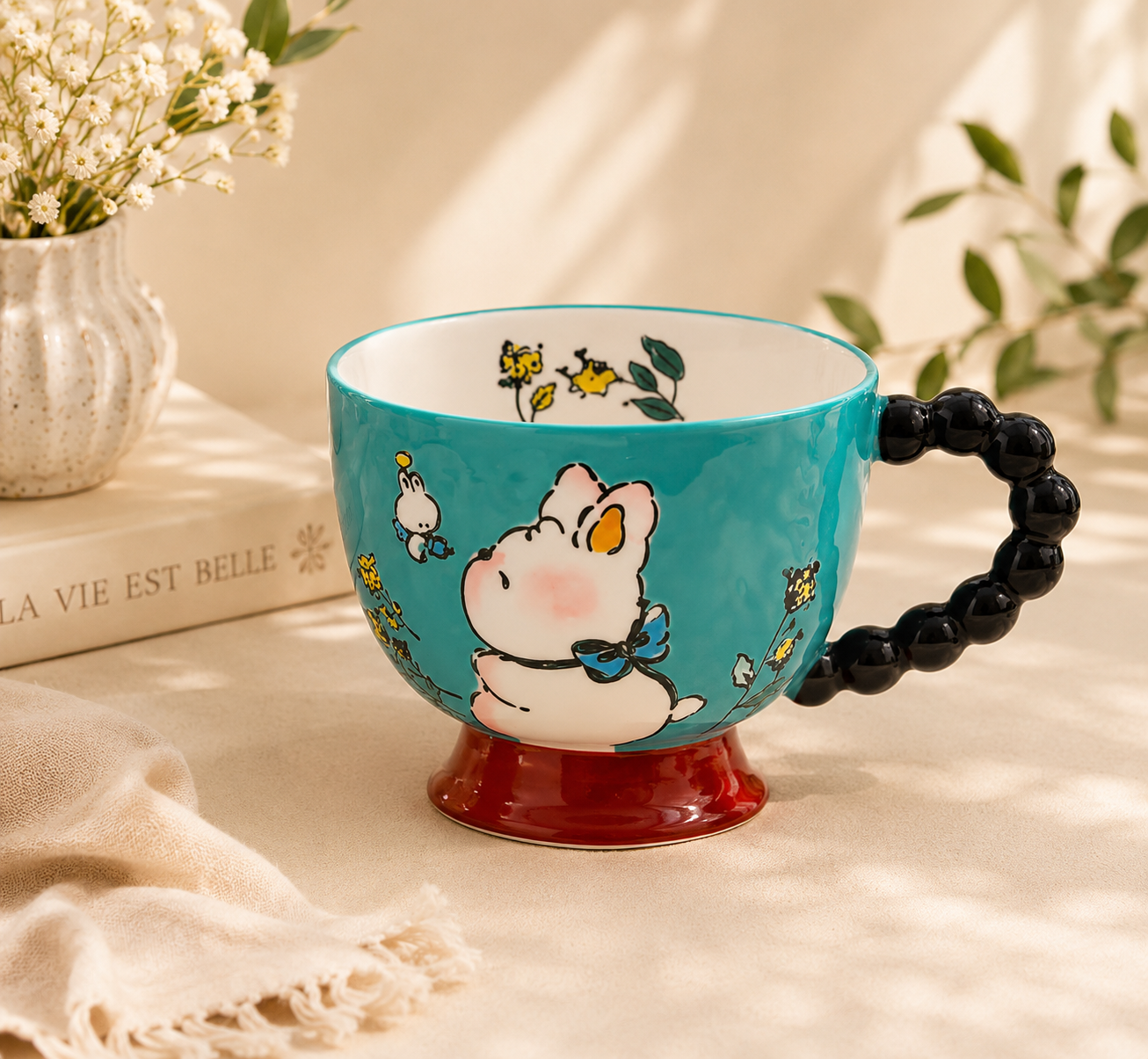 Handmade Blue Rabbit Breakfast Cup (420ml)
