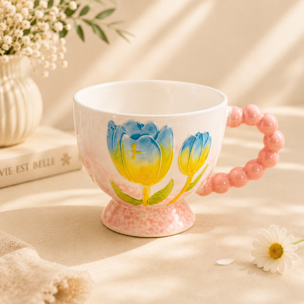 Handmade Blue & Gold Tulip Breakfast Cup