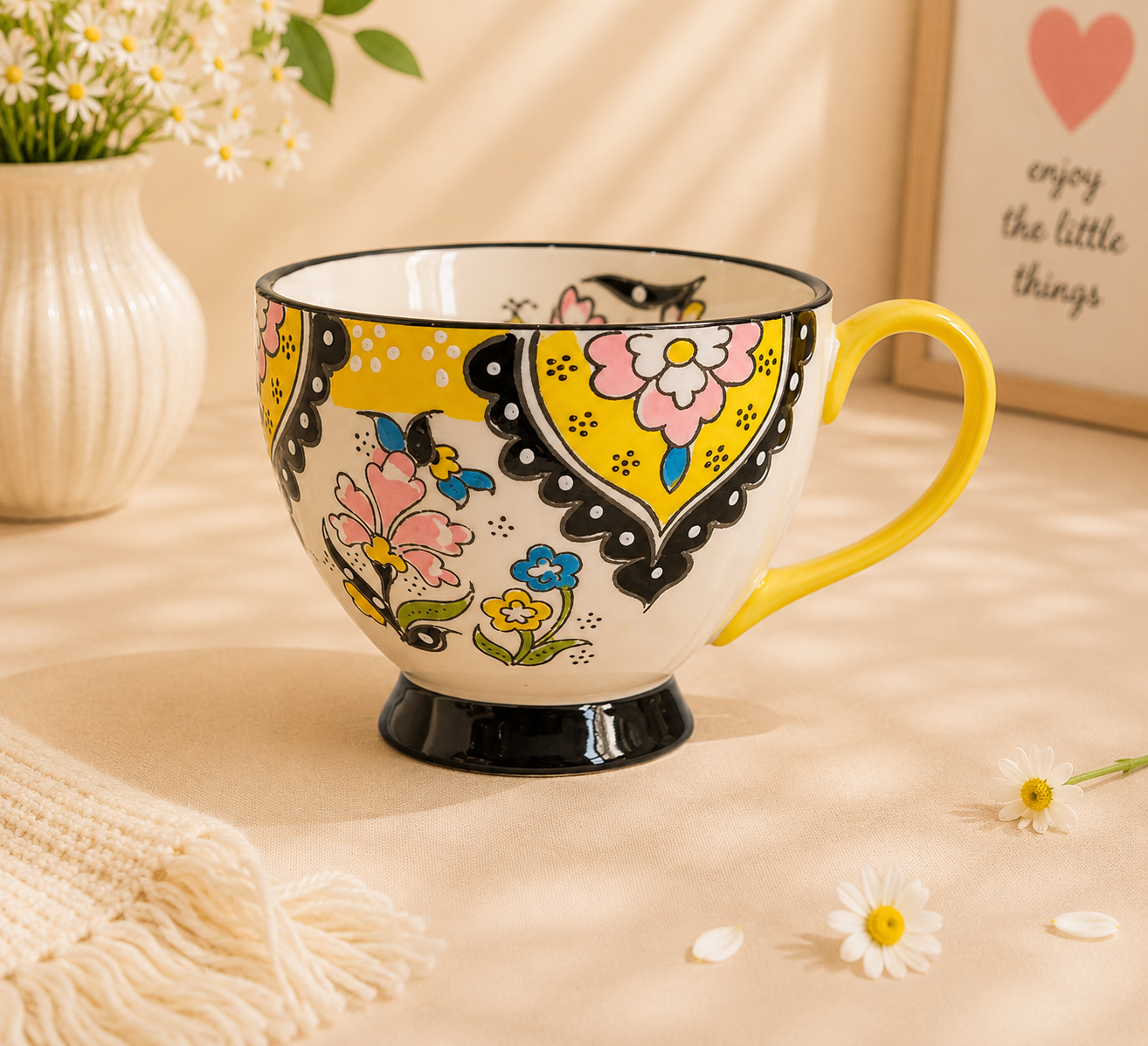 Handmade Yellow Traditional Pattern Breakfast Cup (420ml)