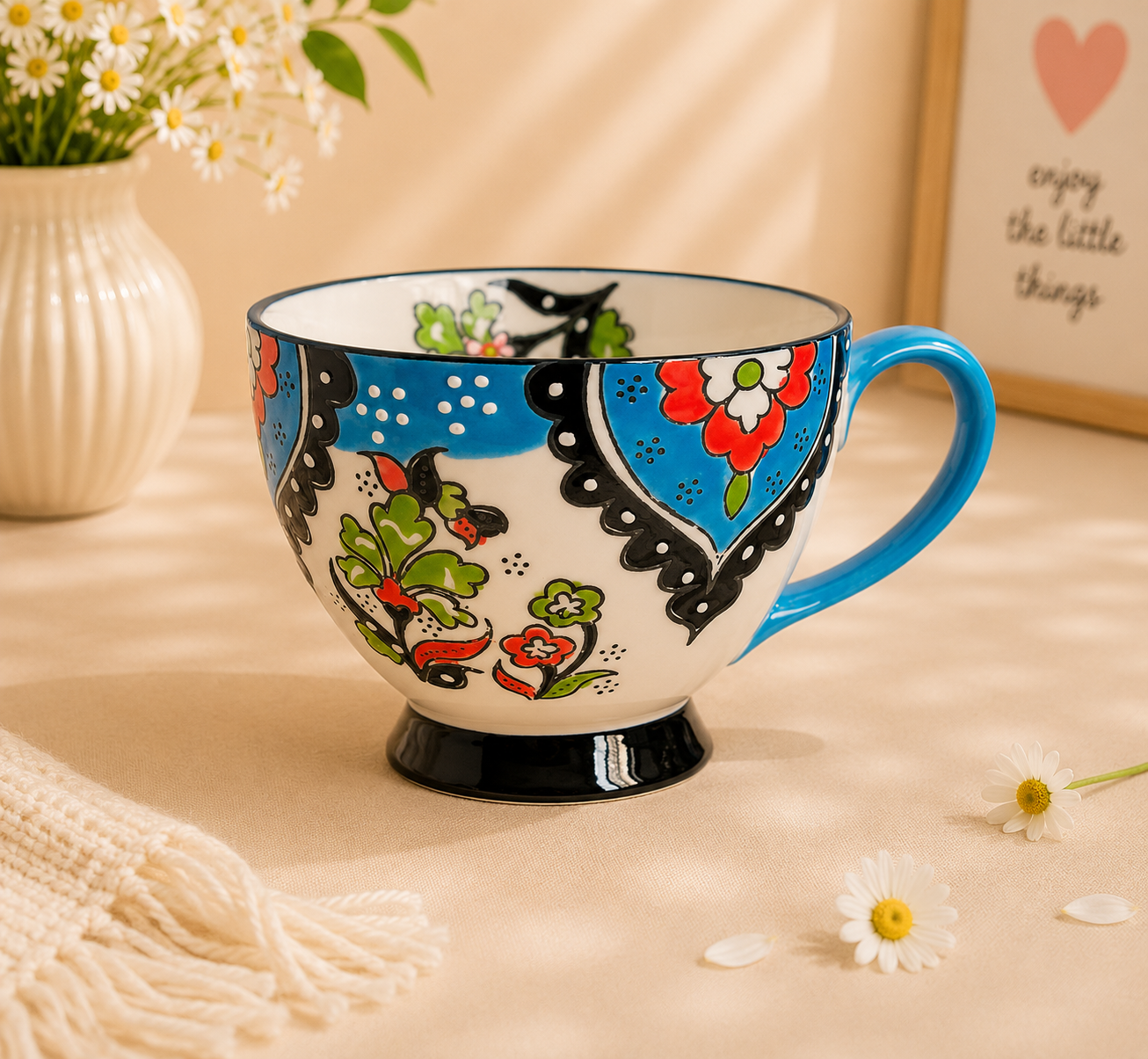 Handmade Blue Traditional Pattern Breakfast Cup (420ml)